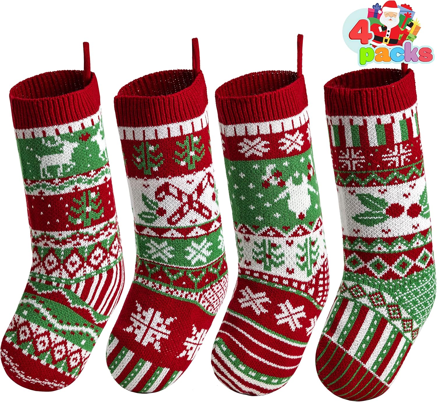 Stockings & Holders - JOYIN 4 Pack 18” Christmas Stockings, Large Size Rustic Cable Knit Xmas Stocking in Red & Green, for Family Holiday Season Decorations