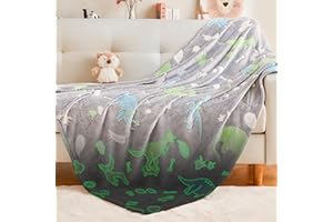 Ramees Glow in The Dark Dinosaur Blanket, Cute Blanket for Kids Toddlers Girls Boys, Cozy Soft Fluffy Fuzzy Flannel Fleece Blanket for Couch Sofa Bed