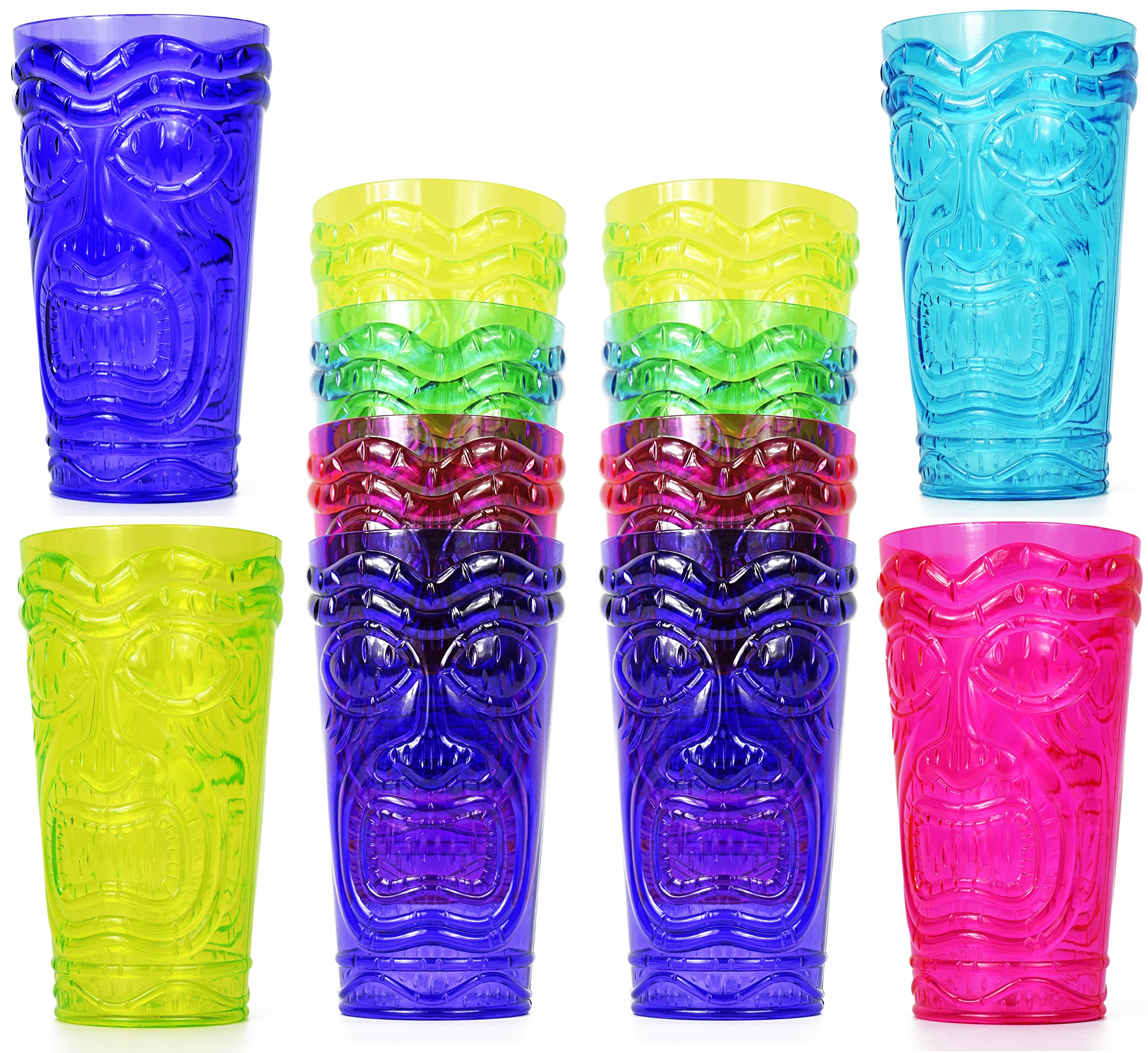 Set of 4 Party Tiki Cups! BPA Free 16 Ounce Tumbler Drinkware Set Luau Shape! 4