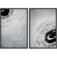 SIGNWIN 2 Piece Framed Canvas Wall Art Black and White Flowers Canvas Prints Home Artwork Decoration for Living Room,Bedroom - 16