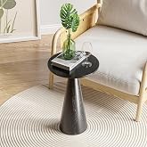COZAYH Farmhouse Pedestal Small End Table Round Martini Table, Black | Wood Plant Stand Rustic Drink Table for Small Space Living Room, Bedroom