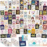 Decorably 100 Pack Foiled 5x7in Assorted Happy Birthday Cards Bulk with Envelopes and Stickers, 100 Folded Unique Designs for Friends, Family & Loved Ones, Printed Message Inside - Gifting, Mailing