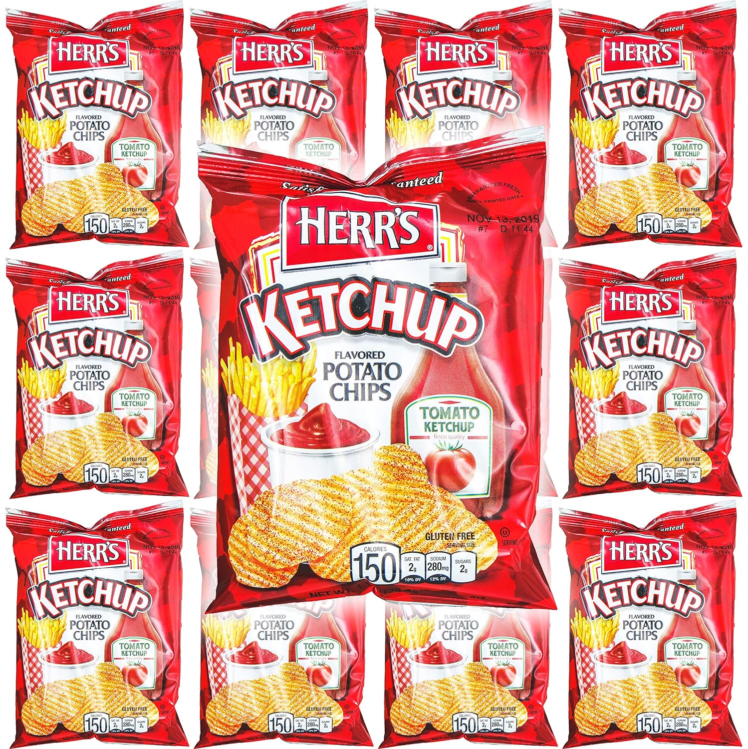 HERR'S Ketchup Flavor Potato Chips, 1oz Bag (Pack of 12