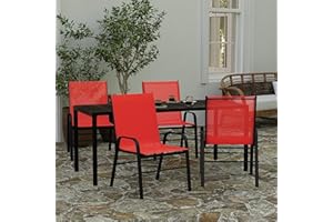 Merrick Lane Set of 4 Manado Series Patio Chairs - Red Flex Comfort Material - Powder Coated Metal Frame - Stack up to 4 High - Ships Fully Assembled