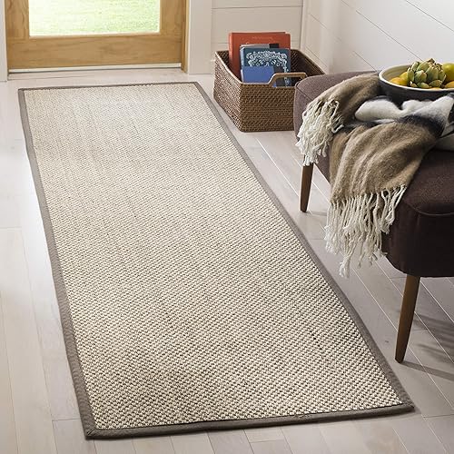 Safavieh Natural Fiber Collection NF143E Border Sisal Runner, 2'6" x 20' , Marble / Khaki