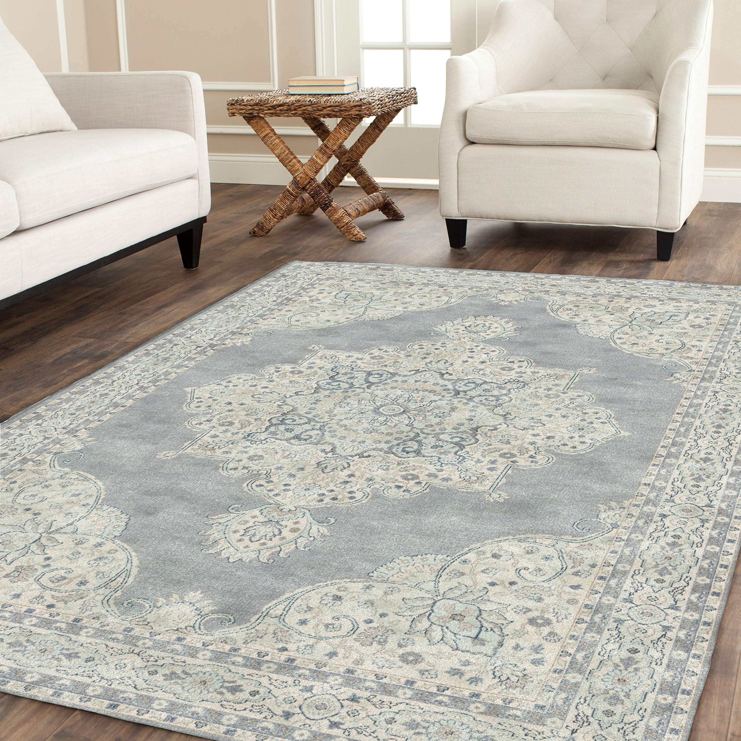 Safavieh Traditional Indoor Woven Rectangle Area Rug, Vintage Collection, VTG145, in Light Grey, 99 X 140 cm for Living Room, Bedroom or Any Indoor Space