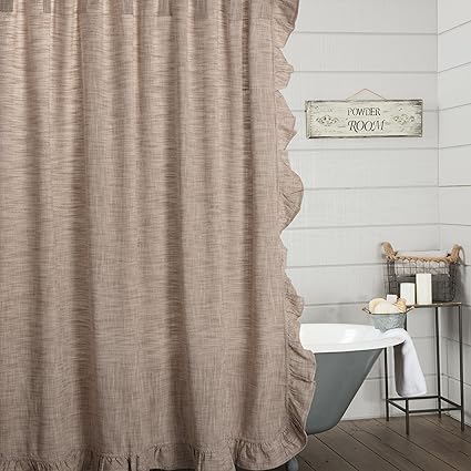 Ashley Taupe Ruffled Shower Curtain 72x72 Farmhouse Style