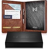Nero Manetti - Leather Portfolio Folder - Business PU Leather Notepad Holder for Resumes, Legal Pad Executive Binder, Professional Padfolio Notebook for Women/Men (Brown)