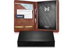 Nero Manetti - Leather Portfolio Folder - Business PU Leather Notepad Holder for Resumes, Legal Pad Executive Binder, Professional Padfolio Notebook for Women/Men (Brown)