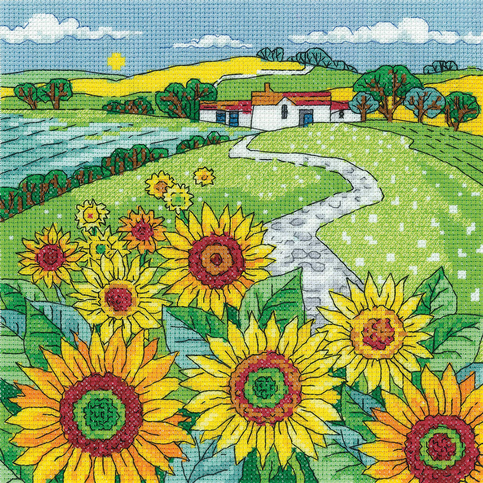 Heritage Crafts Cross Stitch Kit - Sunflower Landscape (Aida)