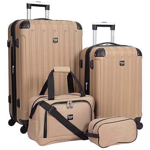 Travelers Club Midtown Hardside 4-Piece Luggage Travel Set, Tan, 4-Piece Set