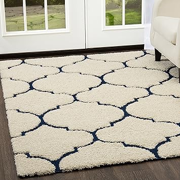 Home Dynamix Canyon Henderson Area Rug Soft And Comfy Trellis Pattern In Cream And Navy Blue Indoor Use For The Living Room Bedroom Dining