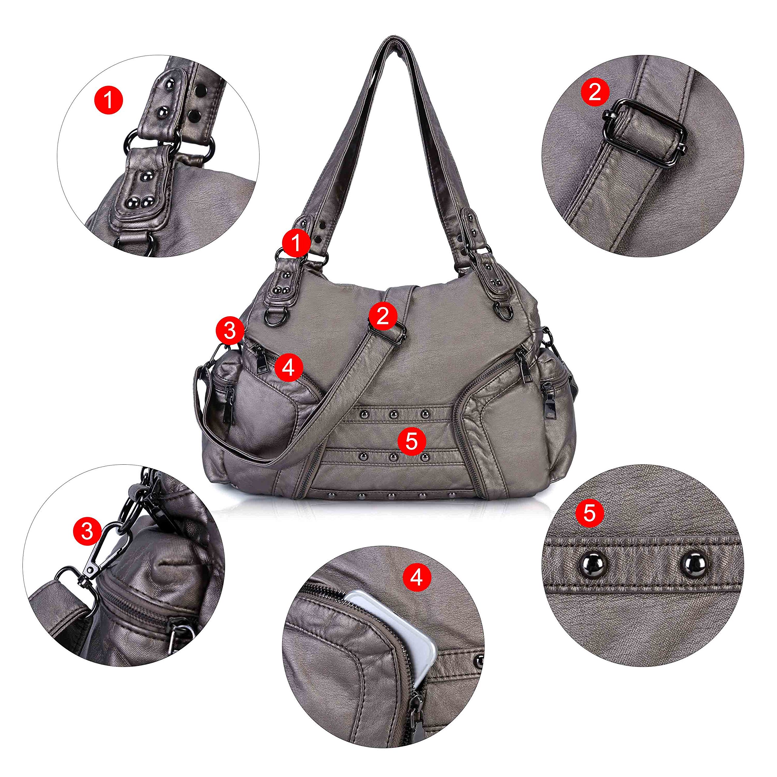 Women Handbag Soft Leather Purse Large Capacity Tote Bag Crossbody Shoulder Bag for Ladies (#SILVER)