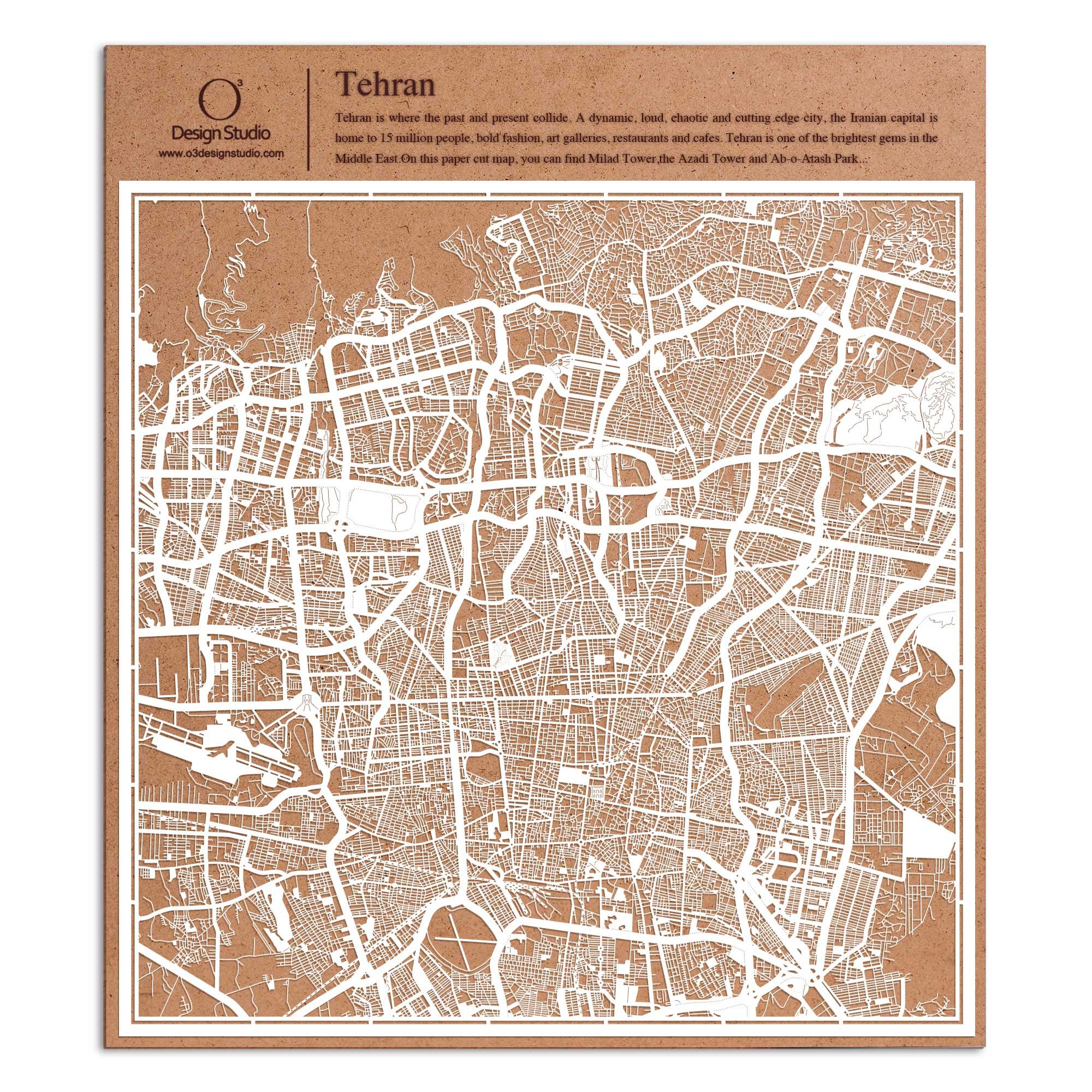 Tehran Paper Cut Map by O3 Design Studio White 30x30 cm Paper Art — image 1