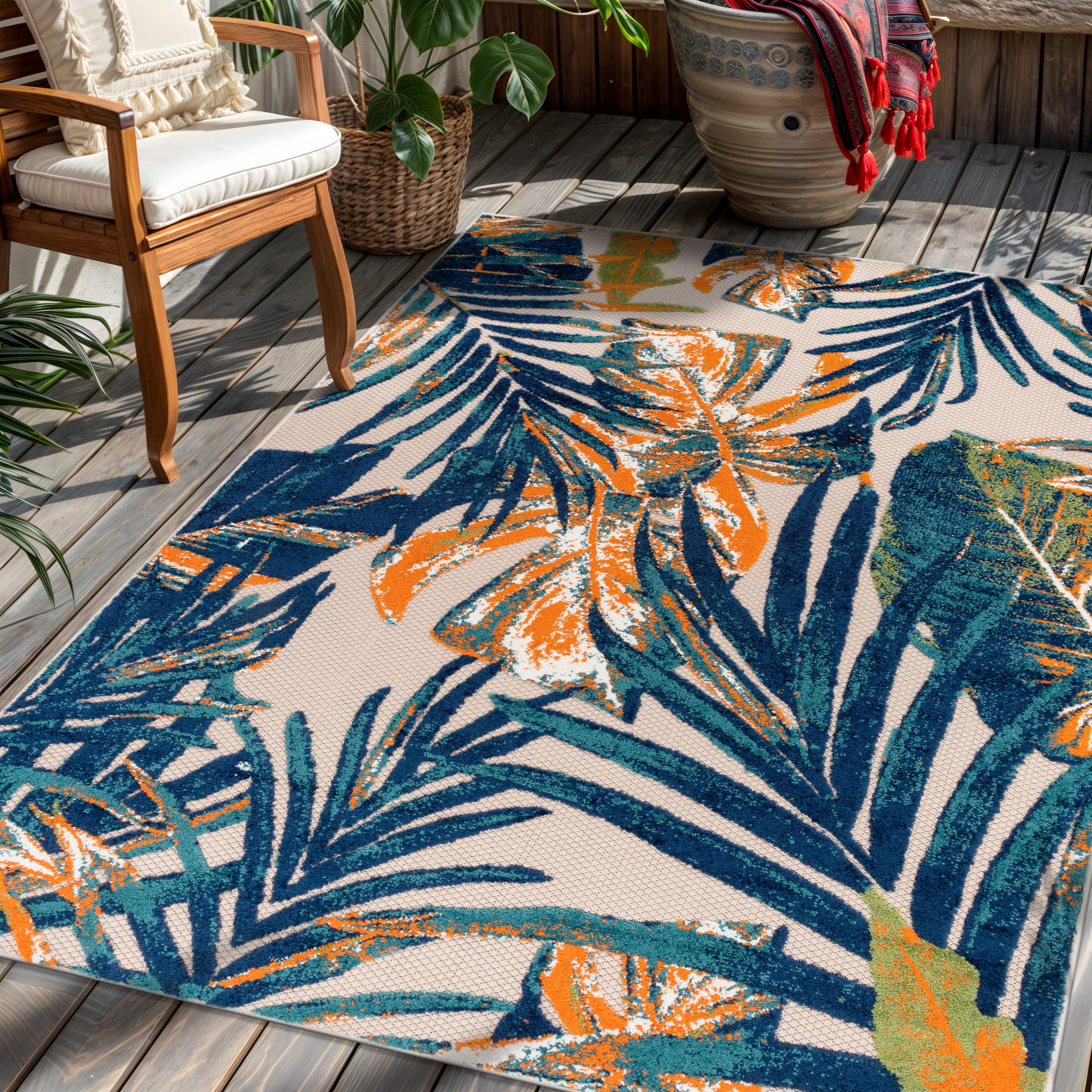 Rugshop Tropical Floral Leaves Indoor/Outdoor Area Rug Durable Polypropylene, Non-Shedding, Easy to Clean, Perfect for Patio, Backyard, Deck and Outdoor Lounge, High Traffic Areas, 3'3" x 5' Image Rugshop Tropical Floral Leaves Indoor/Outdoor Area Rug Durable Polypropylene, Non-Shedding, Easy to Clean, Perfect for Patio, Backyard, Deck and Outdoor Lounge, High Traffic Areas, 3'3" x 5' Image