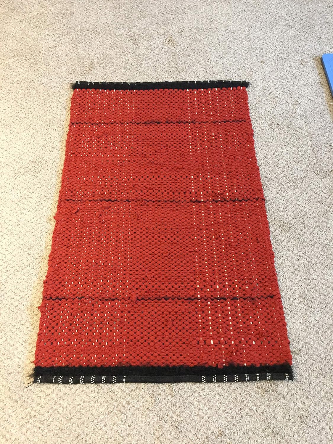 Red and Black throw rug Handmade