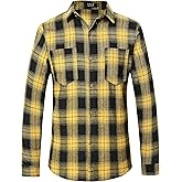 SSLR Flannel Shirts for Men, Long Sleeve Button Down Shirt Lightweight Plaid Brushed Casual