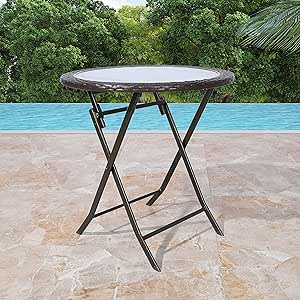 Patio Tree Outdoor 27 Round Wicker Folding Dining Table Kitchen Dining Amazon Com