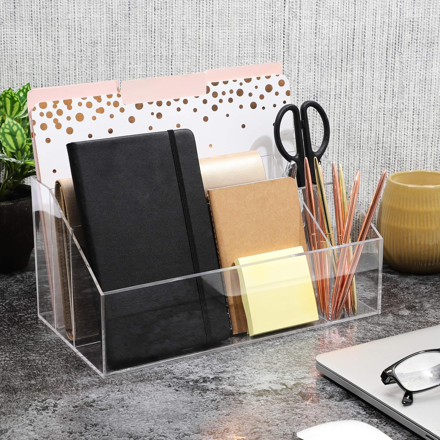 Clear Acrylic Desk Organizer for Home or Office Organization (12.3 x 6.7 x 6 In): Home Improvement