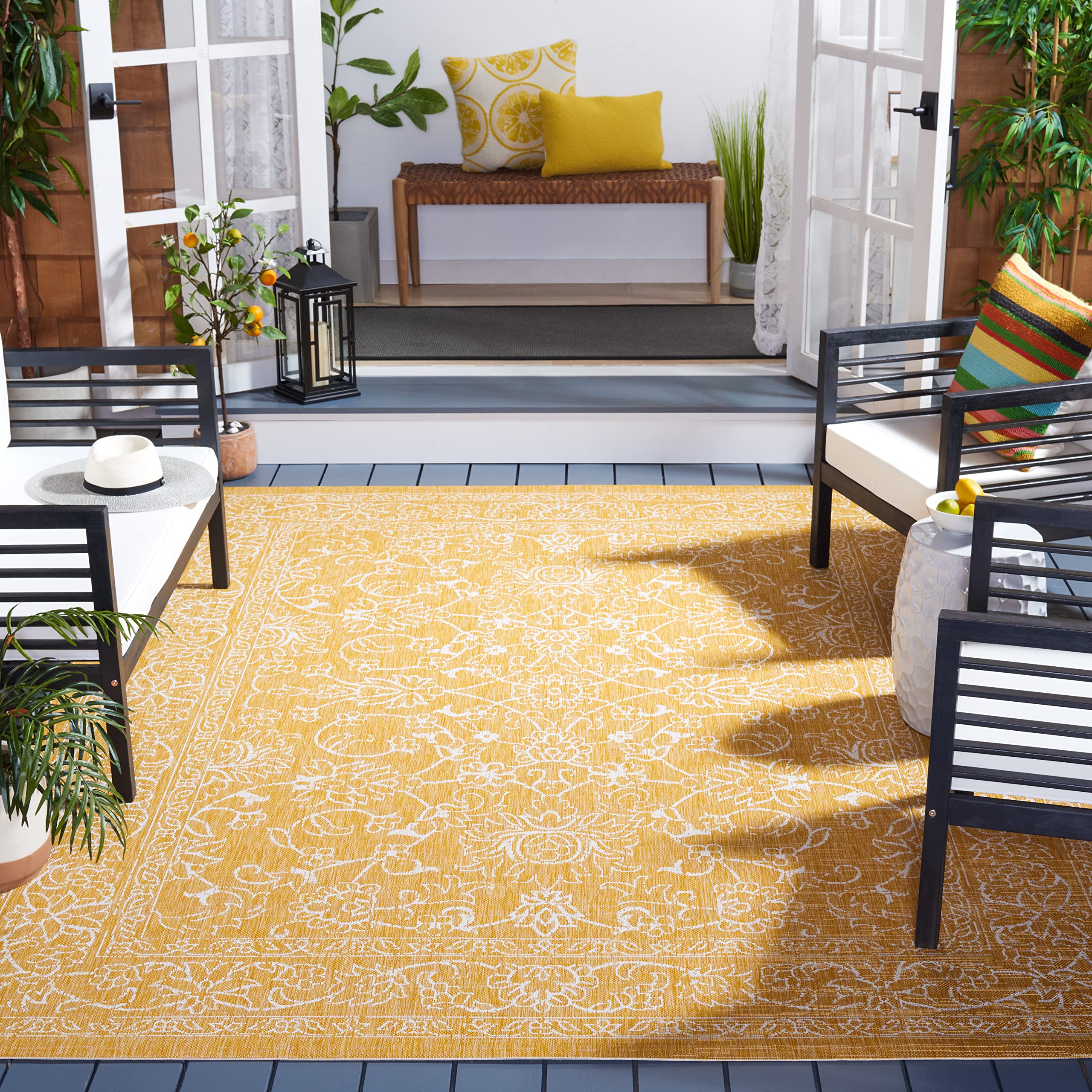 SAFAVIEH Courtyard Collection 8' x 10' Gold/Ivory CY8680 Indoor/ Outside Waterproof Easy cleansingPatio Backyard Mudroom Area Mat Image