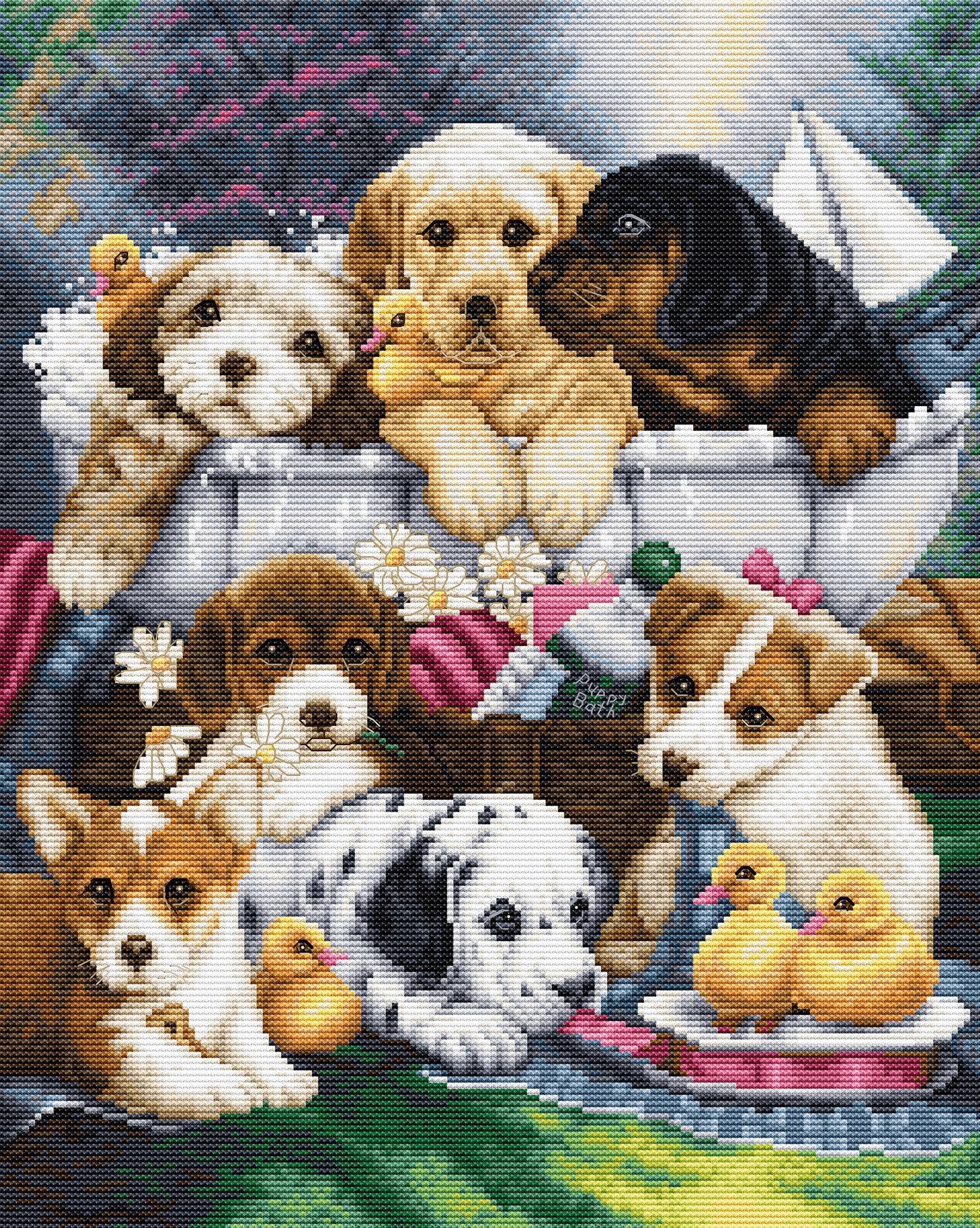 Cross Stitch Kit Luca-S - Bath Time Pups, BU5025, Counted Cross Stitch Kit for Adults, Needlecraft and Embroidery Kit