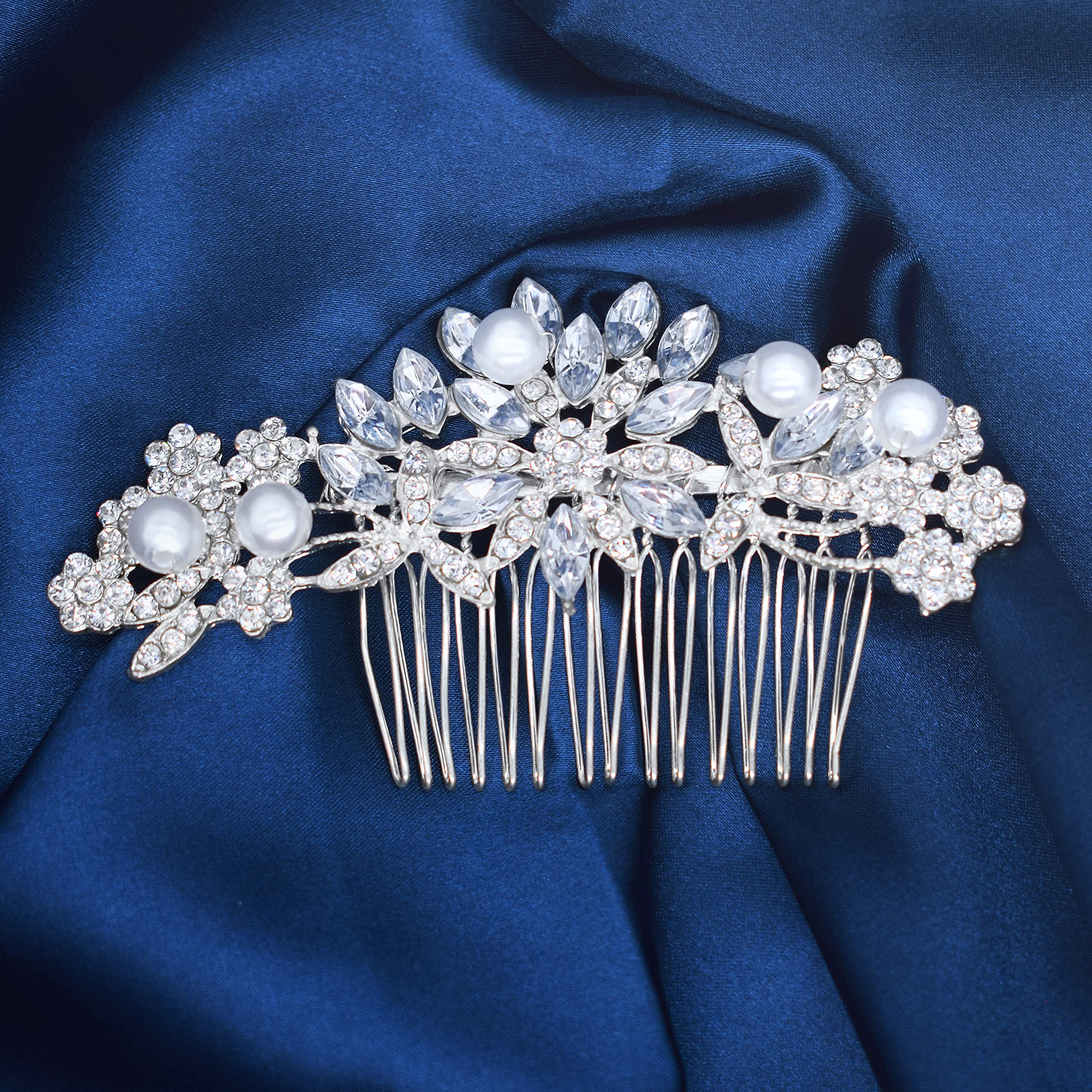 Wedding Hair Accessories, Fanvoes Hair Pieces Comb for Brides Bridal-Silver Vintage Headpiece Clip Barrette Jewelry w/Handmade Flower Ivory Pearl Rhinestone Crystal for Women Bridesmaid