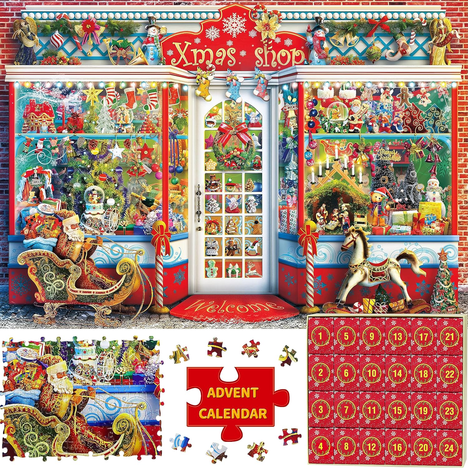 Advent Calendars - Advent Calendar 2023 Christmas Jigsaw Puzzle - Christmas Emporium, 24 Parts - 1008 Pieces Puzzles Countdown to Christmas, Christmas Gifts for Adults and Kids, Home Decoration 27.5in x 19.7in