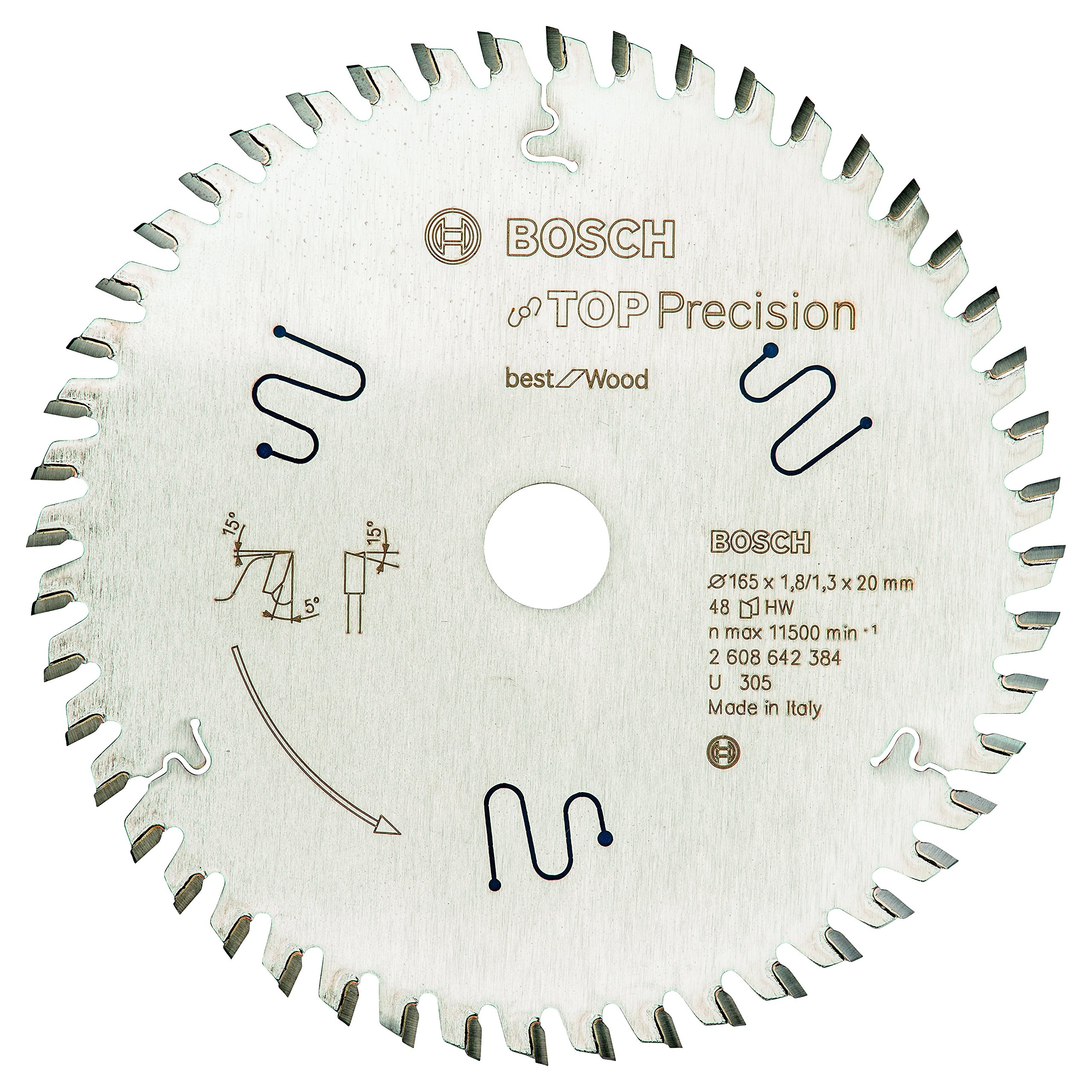 Bosch Professional Top Precision Best for Wood Circular Saw Blade (for Wood, 165 x 20 x 1.8 mm, 48 Teeth; Accessories for Circular Saws)