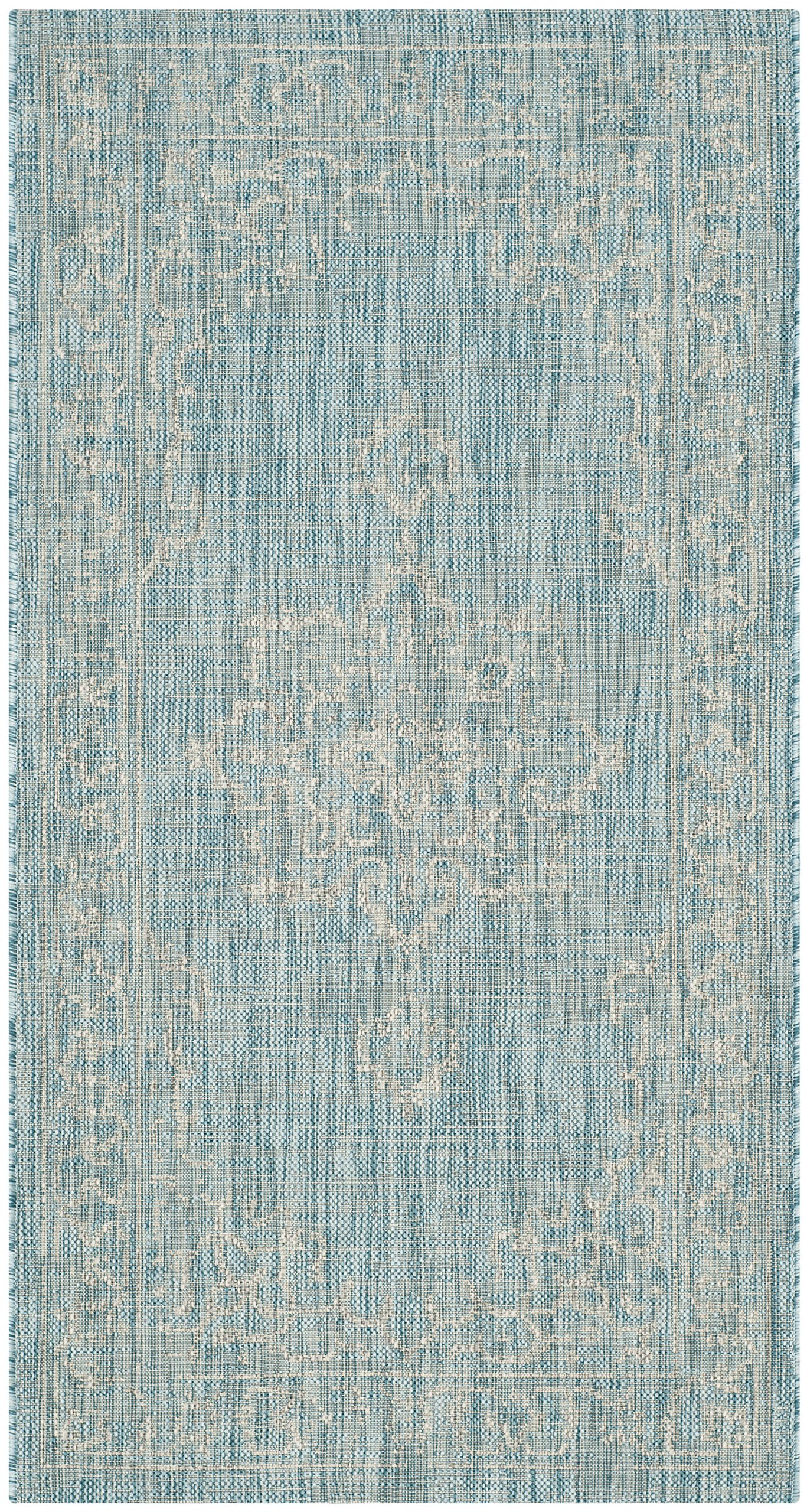 Safavieh Contemporary Indoor/Outdoor Woven Rectangle Area Rug, Courtyard Collection, CY8481, in Aqua / Grey, 79 X 152 cm for Garden, Patio or Any Outdoor Space