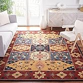 SAFAVIEH Aspen Collection Area Rug - 9' x 12', Red & Gold, Handmade Boho Wool, Ideal for High Traffic Areas in Living Room, B