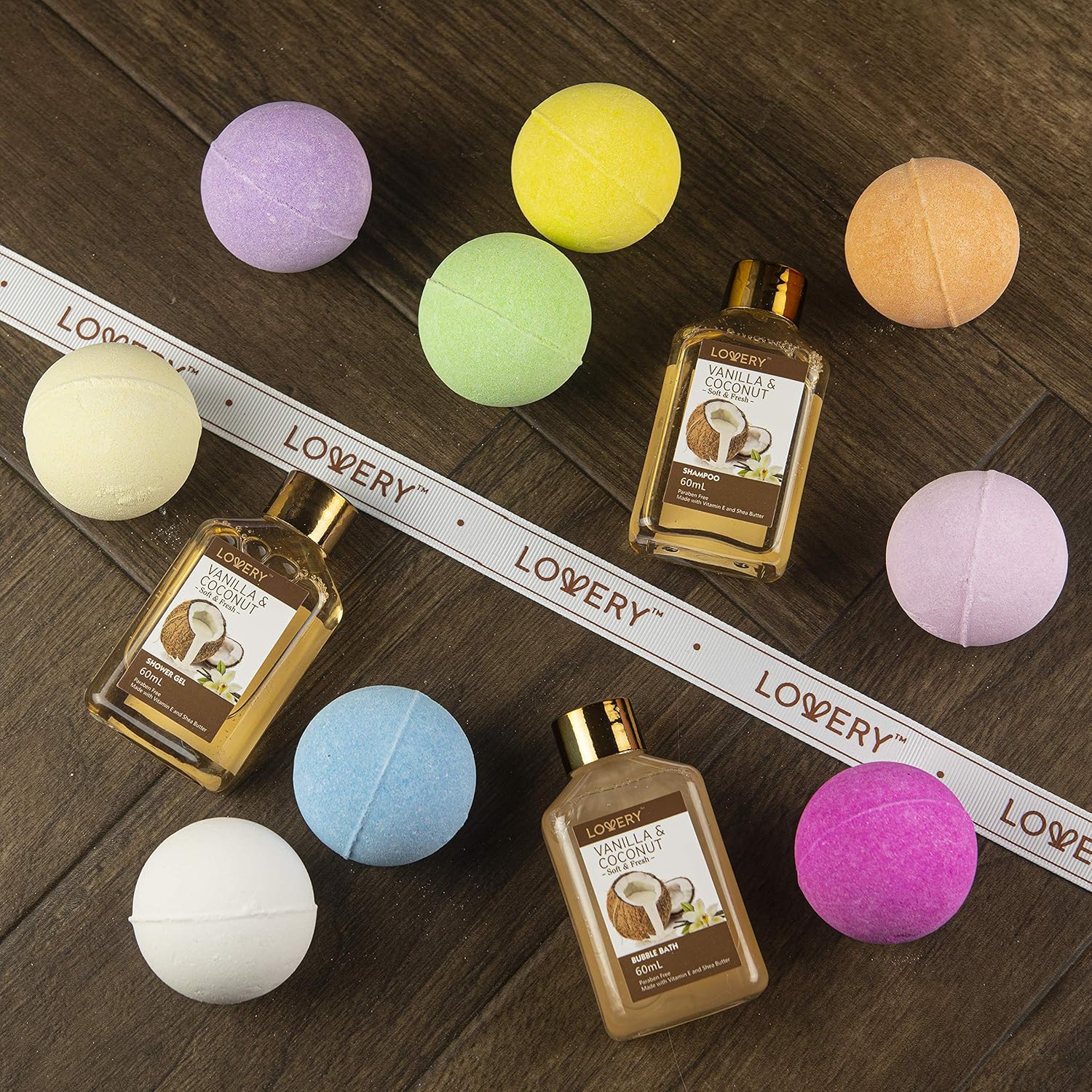 LOVERY Premium Bamboo Bathtub Caddy Tray Gift Set with Scented Bath Bombs, Shower Gel, Shampoo and Bubble Bath - Luxury Bathtub Tray with Book and Wine Holder - Expandable Tray to Fit Any Tub: Home & Kitchen