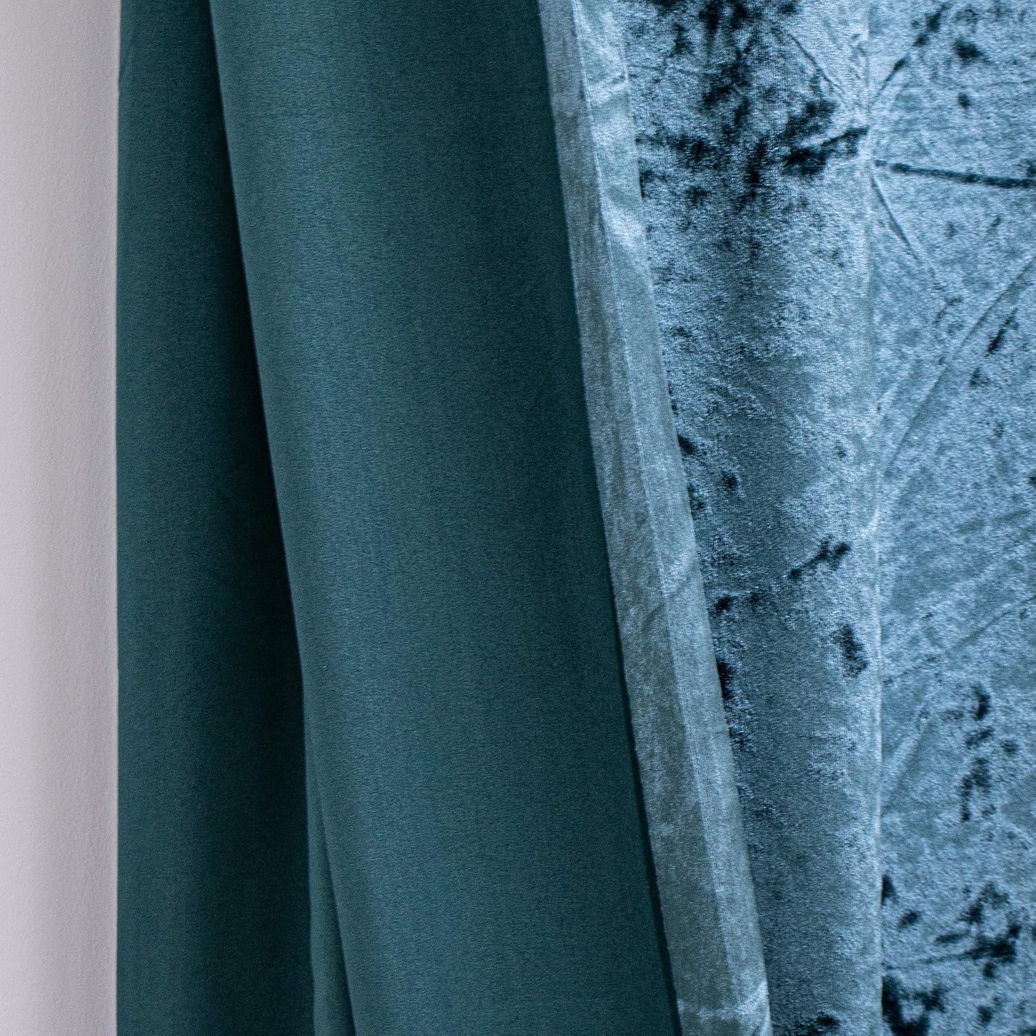 Riva Paoletti Verona Ringtop Eyelet Curtains (Pair), Teal Blue, Velvet Feel, Crushed Velvet Look, Ready Made, 100% Polyester - Image 5