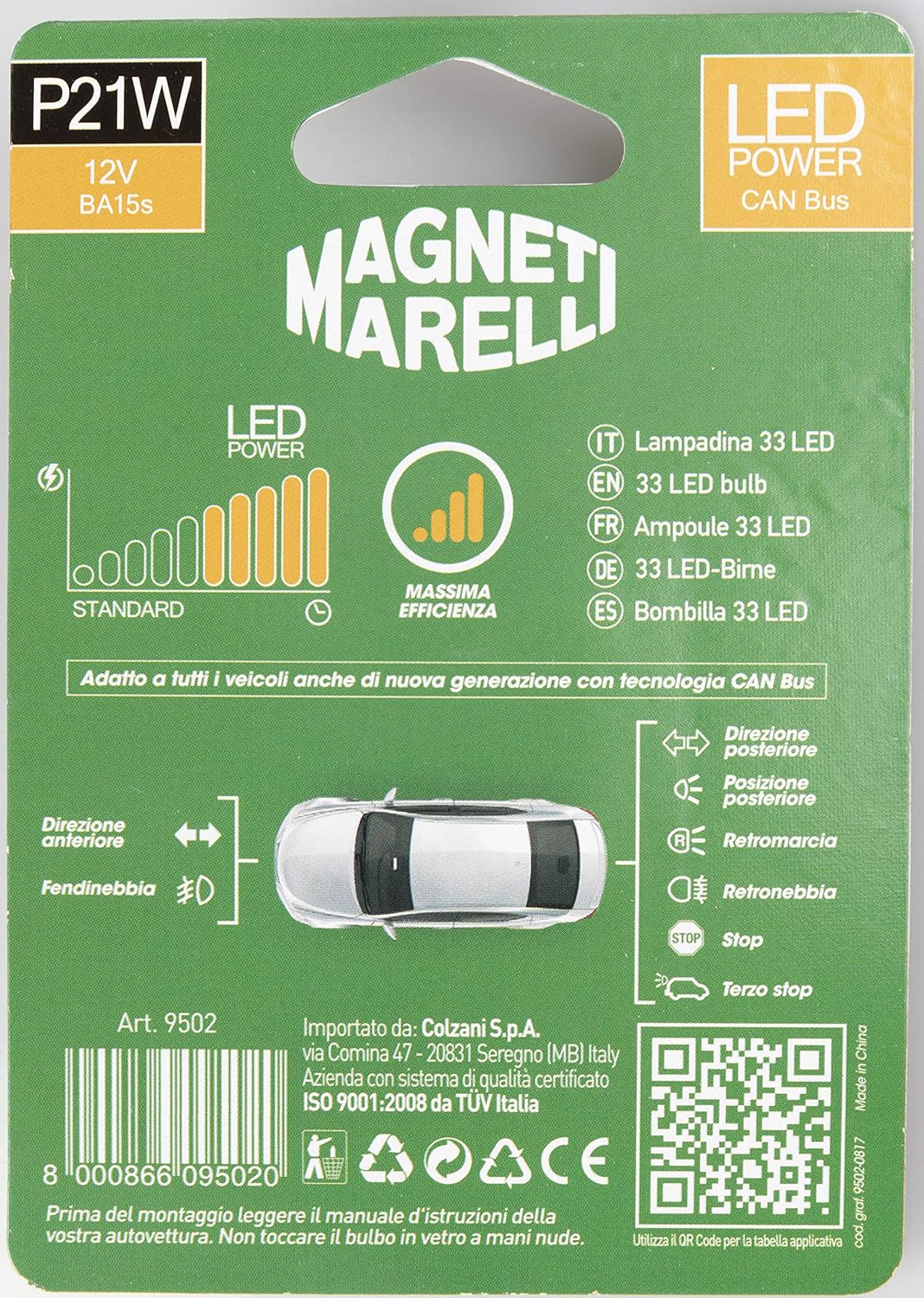 Magnets Marelli 070. P21W Single Bulb for Car LED 33SMD 12V BA15s Connection - Image 4