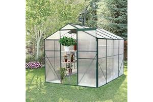 VOOHEK 6x8 FT Polycarbonate Walk in Greenhouse, Enhance Green House w/ Sliding Door and Adjustable Roof, Upgraded Stability & Drainage System, for Outdoors Indoor Outside Heavy Duty, Green