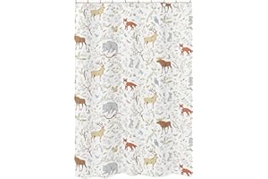 Sweet Jojo Designs Blue, Grey and White Woodland Deer Fox Bear Animal Toile Kids Bathroom Fabric Bath Shower Curtain