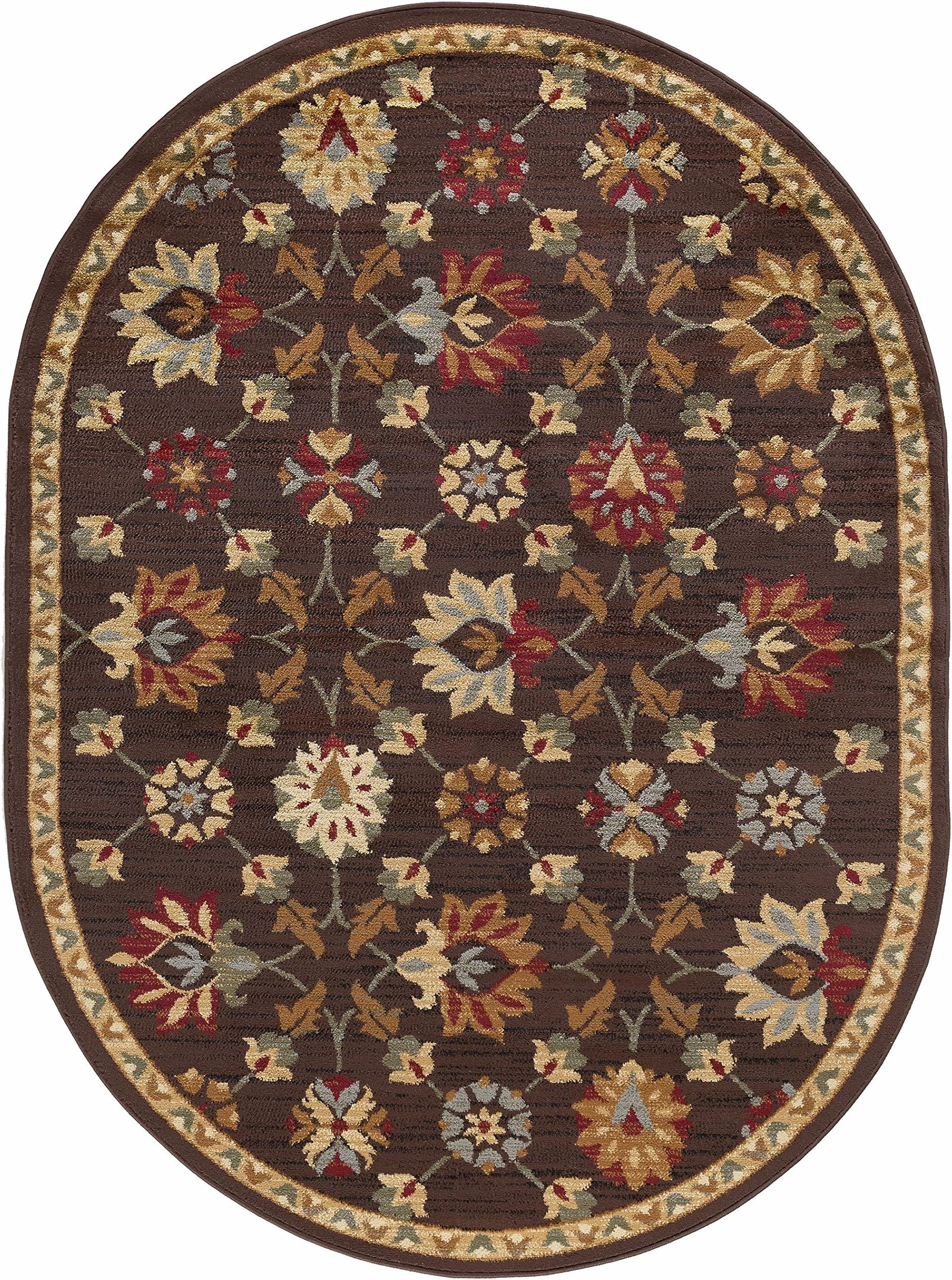 Devon Transitional Floral Brown Oval Area Rug, 7' x 10' Oval