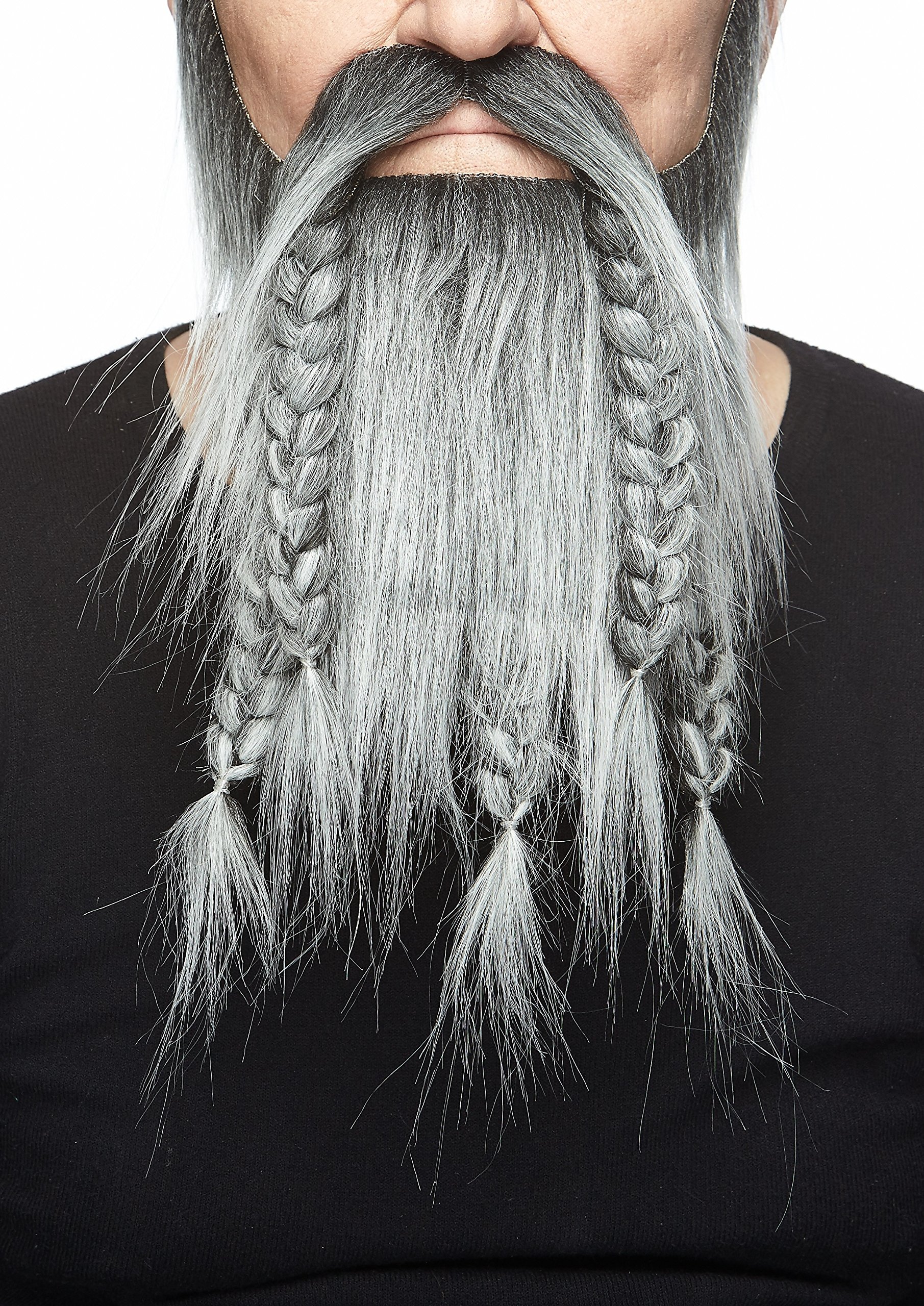 Mustaches Self Adhesive, Novelty, Viking Dwarf Fake Beard, False Facial Hair, Salt and Pepper Color