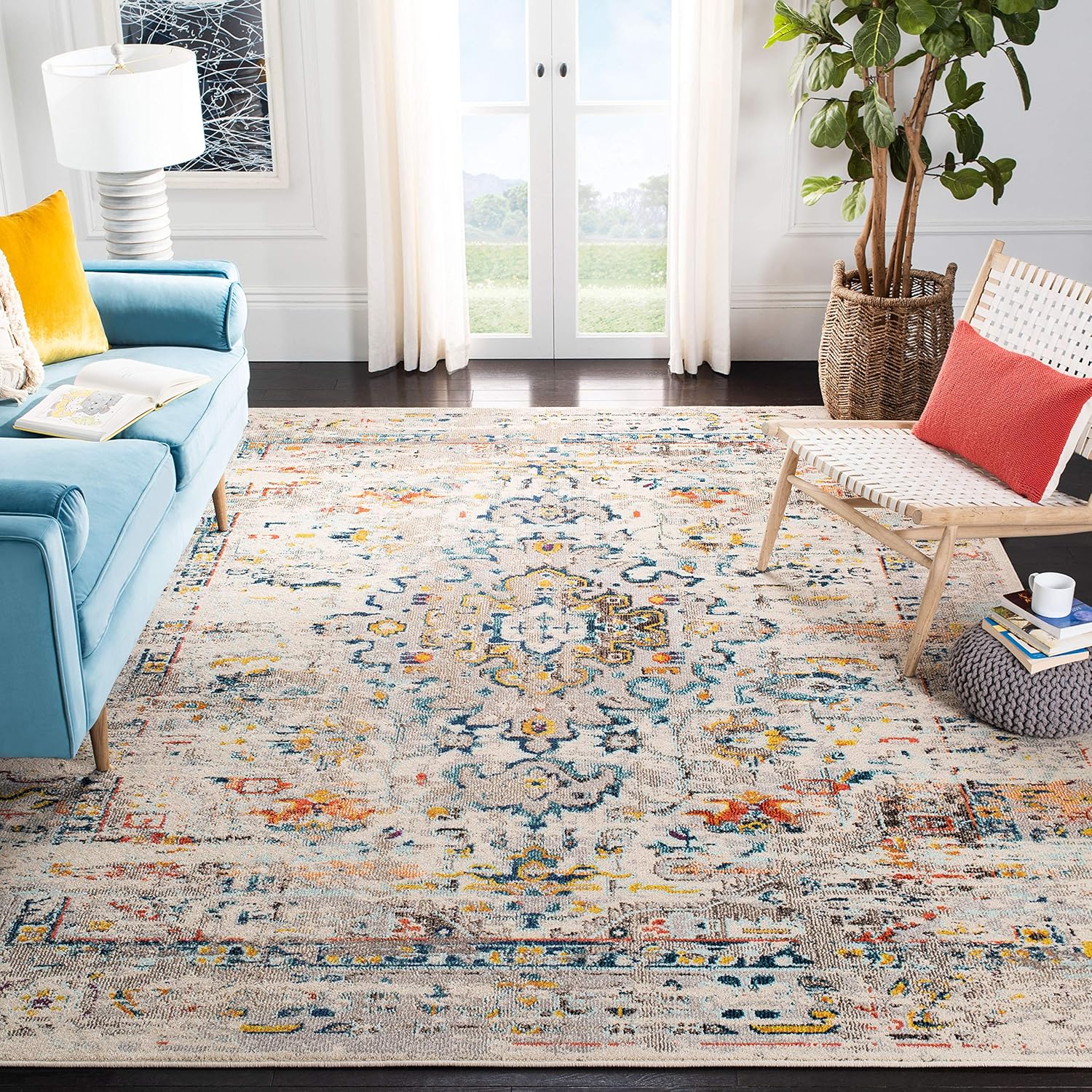 Amazon Com Safavieh Madison Collection Mad474b Vintage Medallion Distressed Area Rug 10 X 14 Cream Blue Furniture Decor