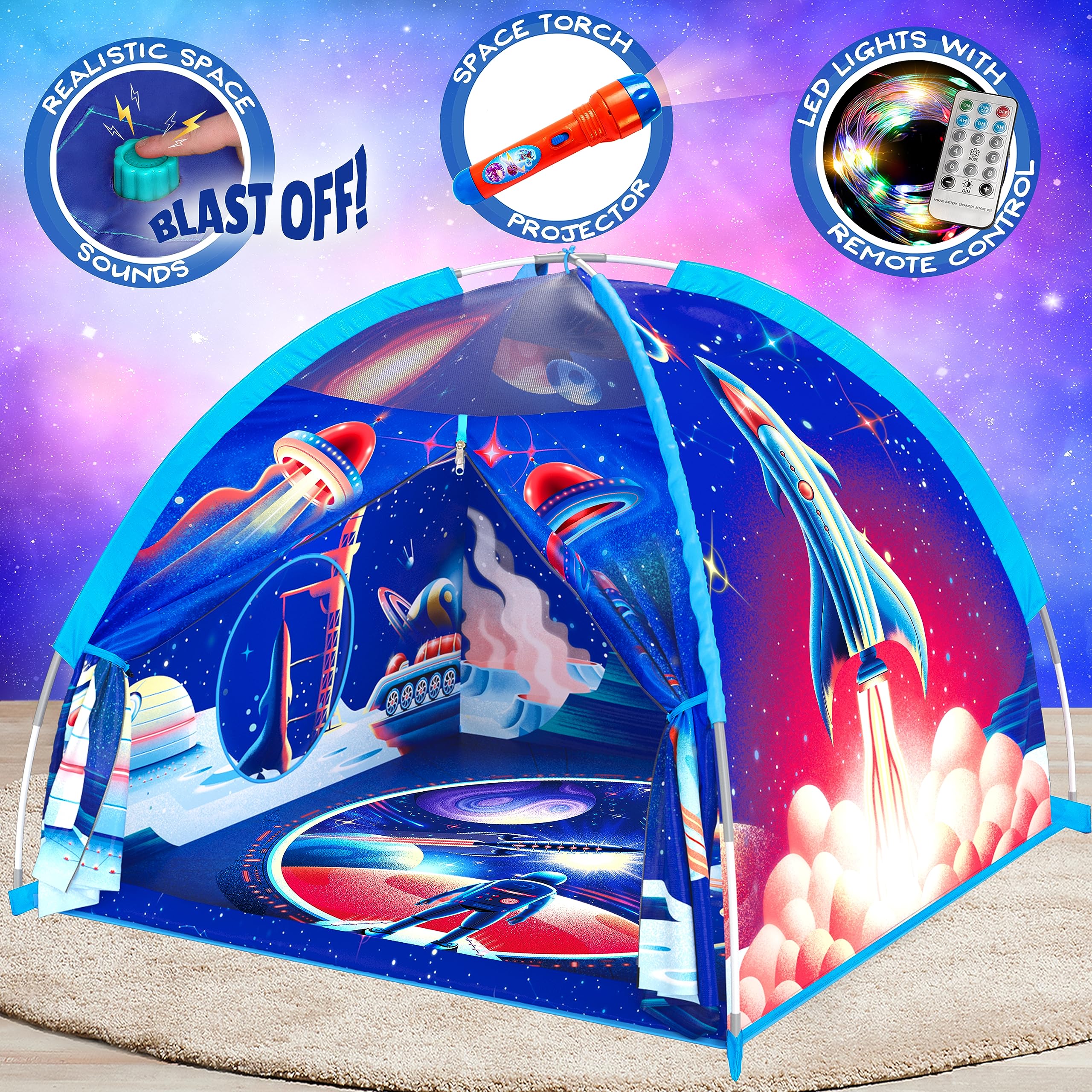 Photo 1 of W&O Space Super Dome with Blast Off Button, Space Projector and LED Lights - Ultimate Rocket Play Tent for Kids Aged 3-12 - Perfect for Indoor & Outdoor Adventures