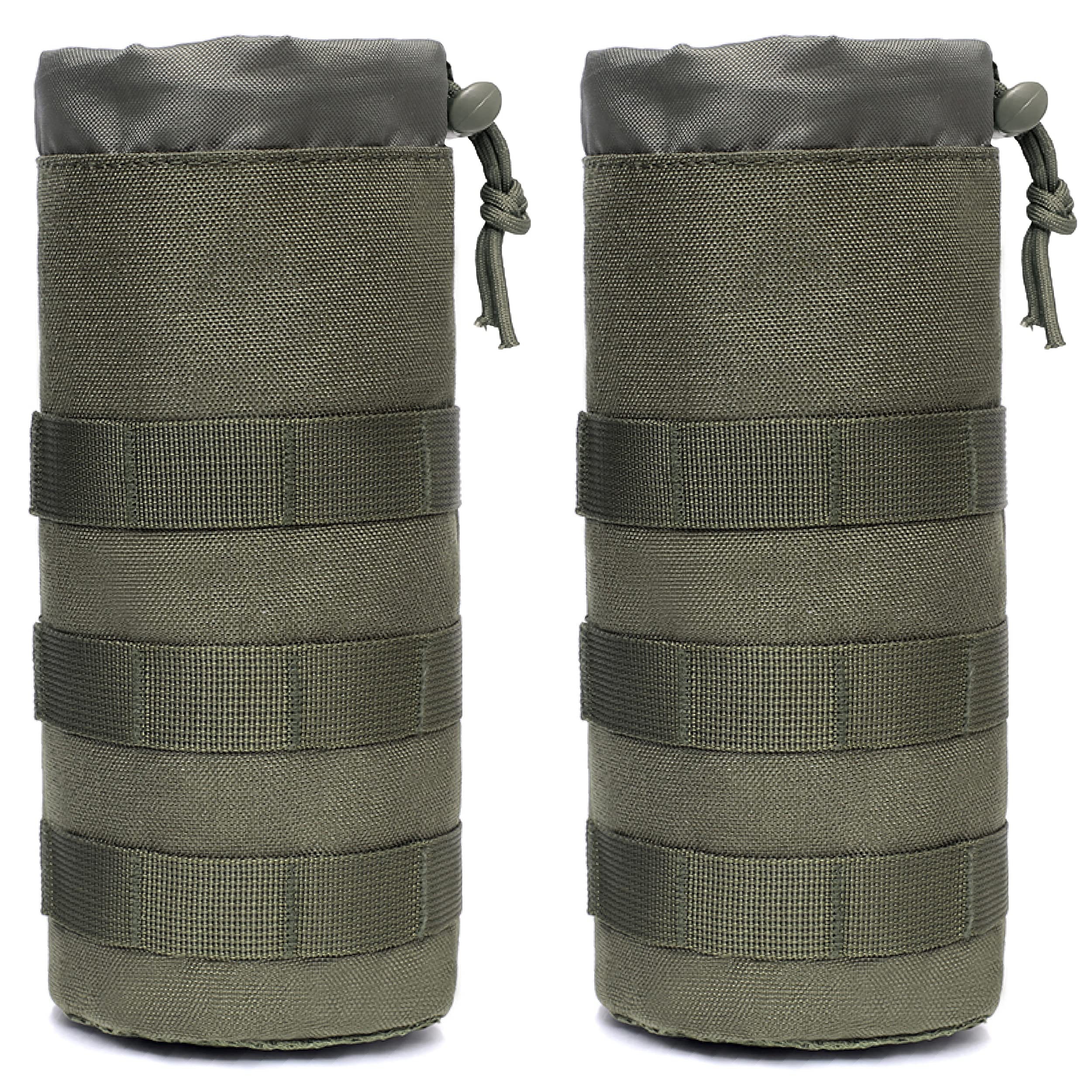 Azarxis Tactical Water Bottle Pouch, Molle Bottle Holder Holster Hydration Carrier Bag with Adjustable Drawstring Open Top for Military Vest Backpack Outdoor Cycling Hiking Camping (Green - 2 Pack) — image 1