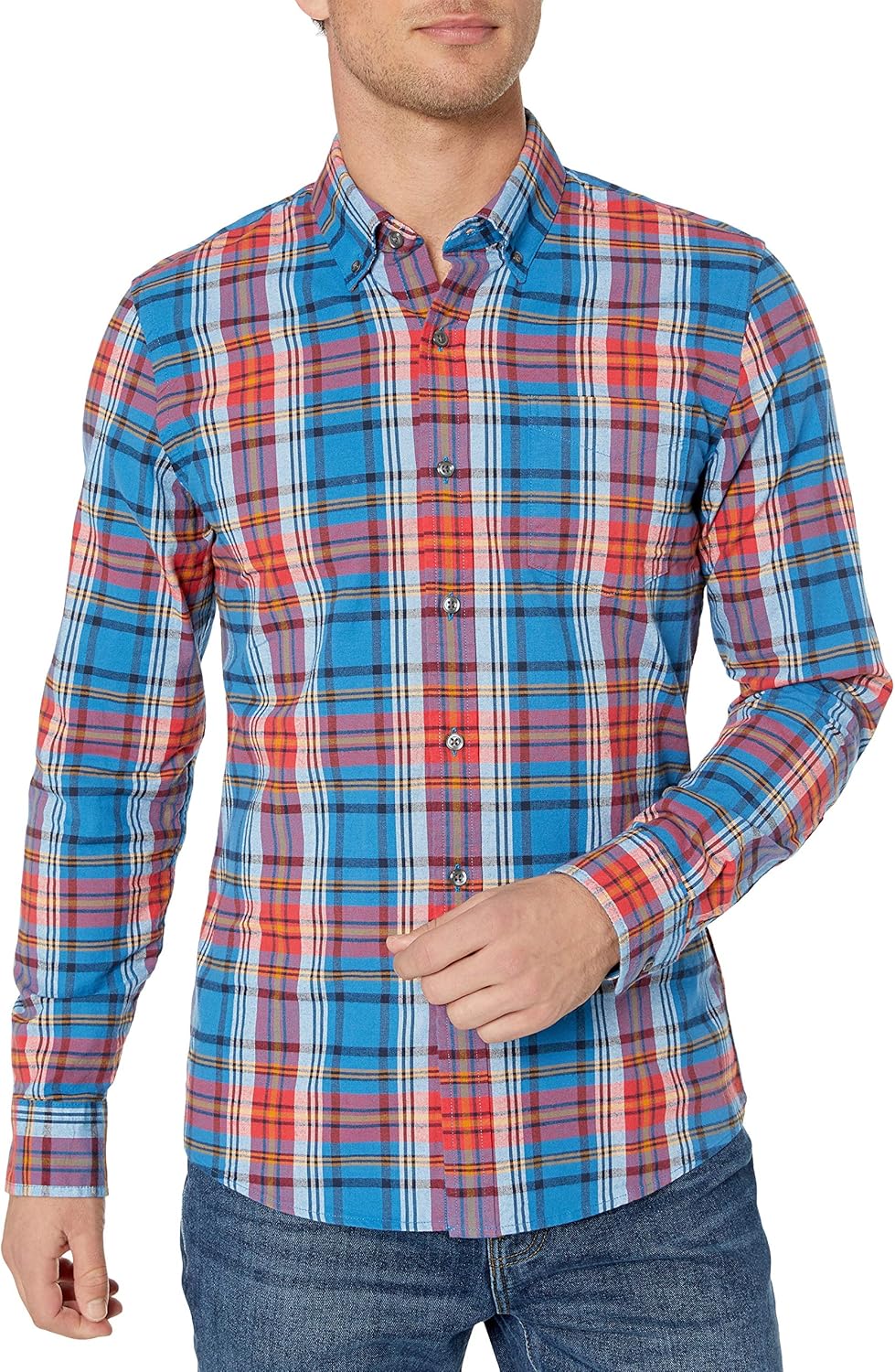  Brand - Goodthreads Men's Slim-Fit Long-Sleeve Plaid Oxford Shirt: Clothing