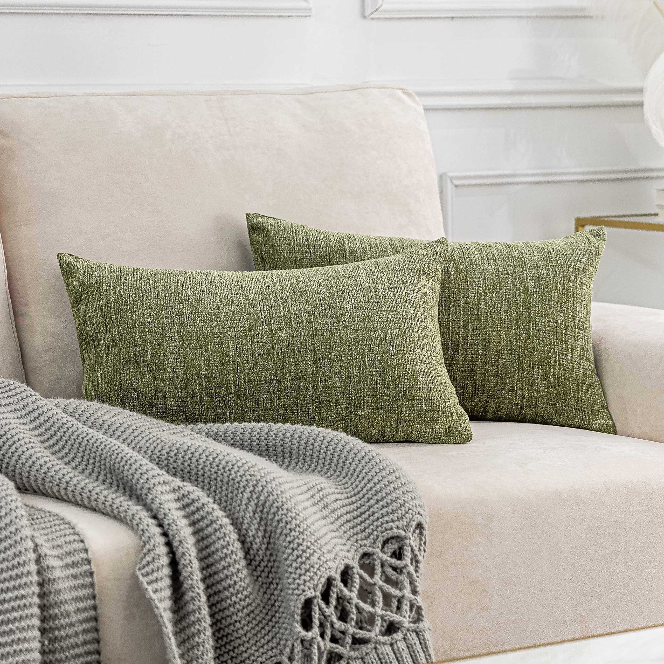 Home Brilliant Oblong Cushion Covers for Couch Living Room Decor, Green Chenille Rectangle Cushion Covers for Car Sofa Chair Summer, Set of 2, 30cm x 50cm, Fresh Grass Green