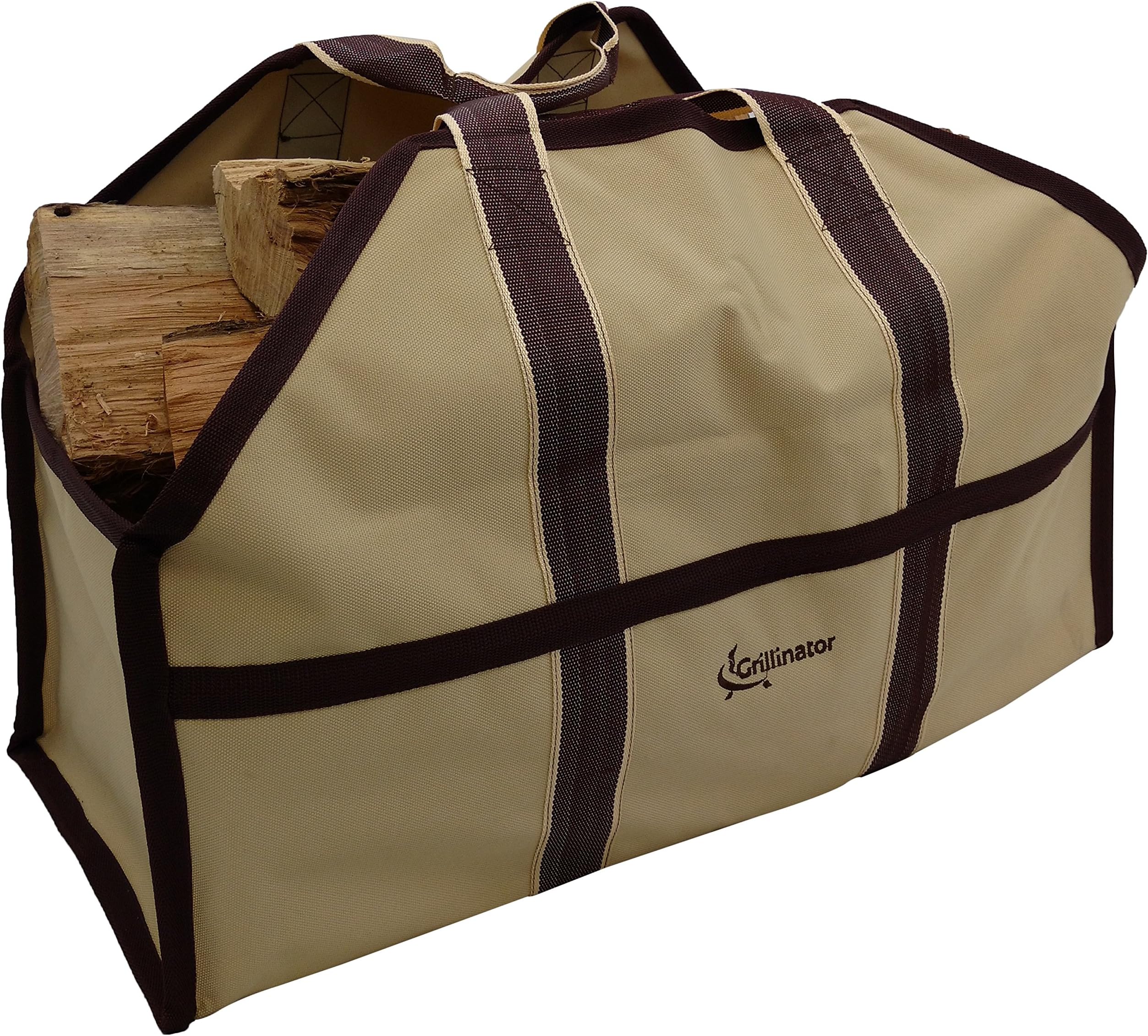 Grillinator Ultimate Firewood Log Carrier: Back Saving Design with Ultra Premium Canvas (Khaki)