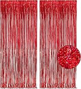 GREATRIL Red Fringe Curtains 2-Pack 8.2ft x 3.2ft Backdrop Tinsel Party Decor