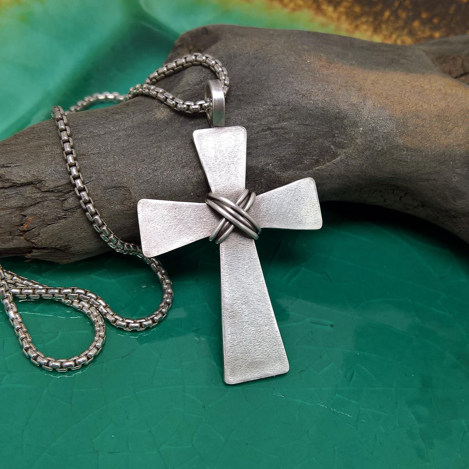 Mens Cross Necklace, Sterling Silver Cross Pendant