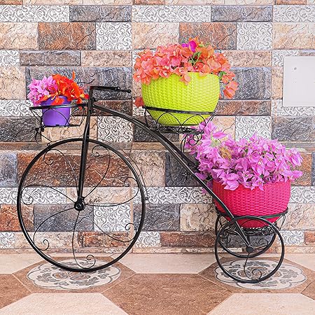 Livzing Tricycle Plant Stand Flower Pot Holder - Indoor Outdoor Display Decor Bicycle Rack for Home Balcony Garden Living Room (Black)