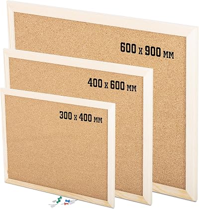 KAV Cork Notice Board 600x900mm Classic Wood Frame Office Memo School with 6