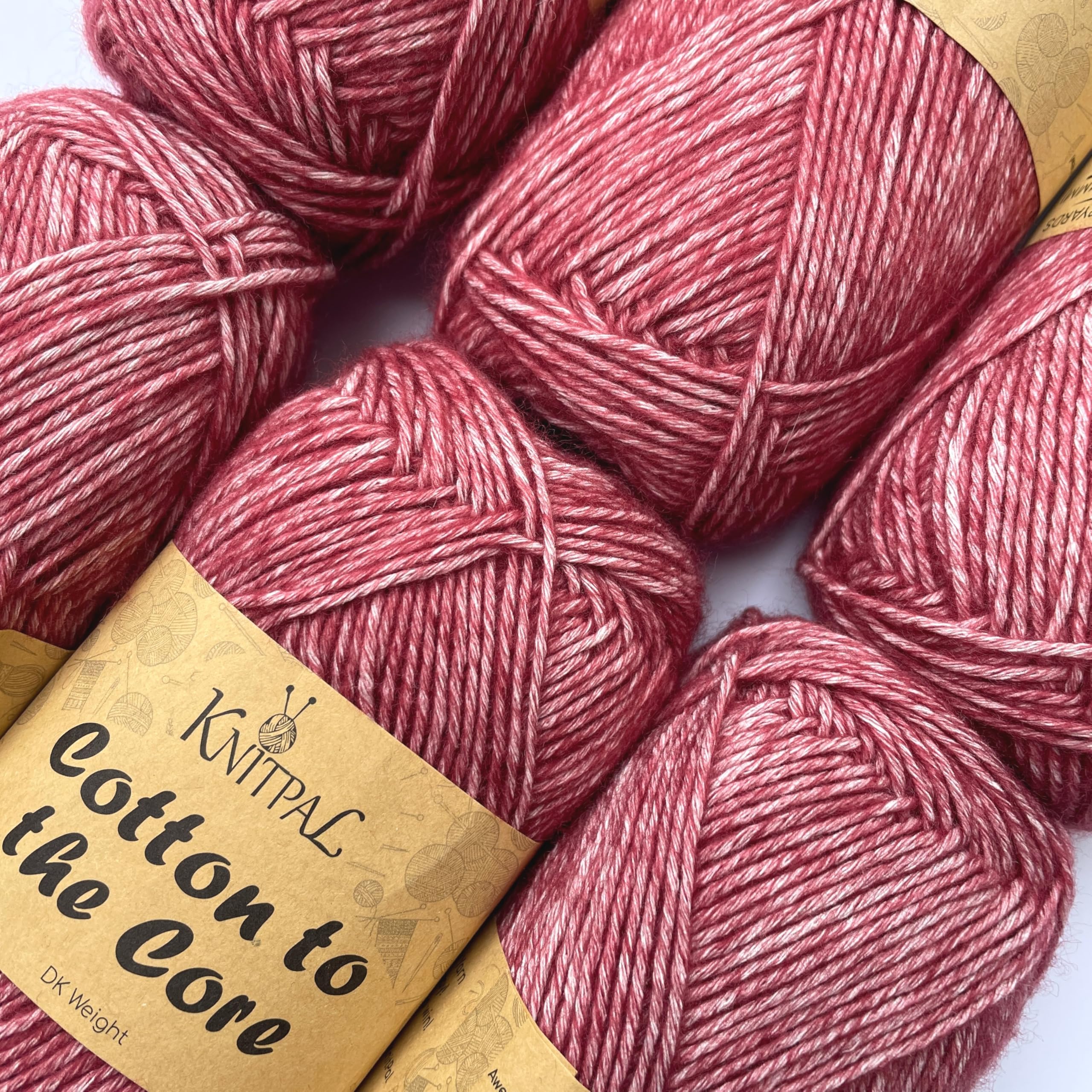 KnitPal Cotton to the Core, Soft Heathered Cotton Blend with Halo for Knitting or Crocheting, 6 skeins, 780 metres/300 Grams, DK Gauge #3 (Cherry red) — image 1