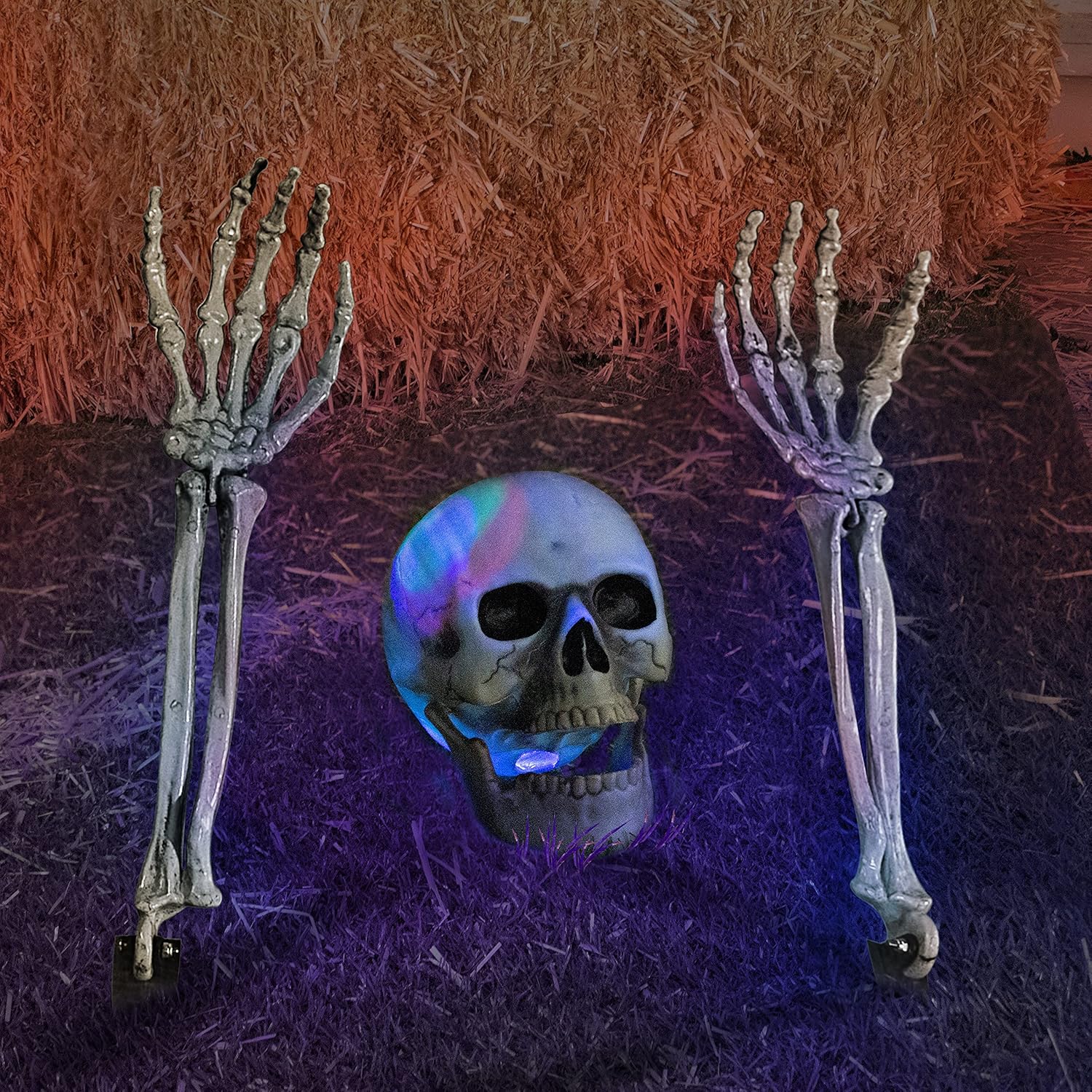 Decorative Garden Stakes - JOYIN 3 Pcs LED Halloween Skeleton Yard Stakes (Multicolor Light), Halloween Scary Skeleton Groundbreakers Decorations for Halloween Outdoor, Lawn, Yard, Garden,Haunted House and Graveyard Decoration