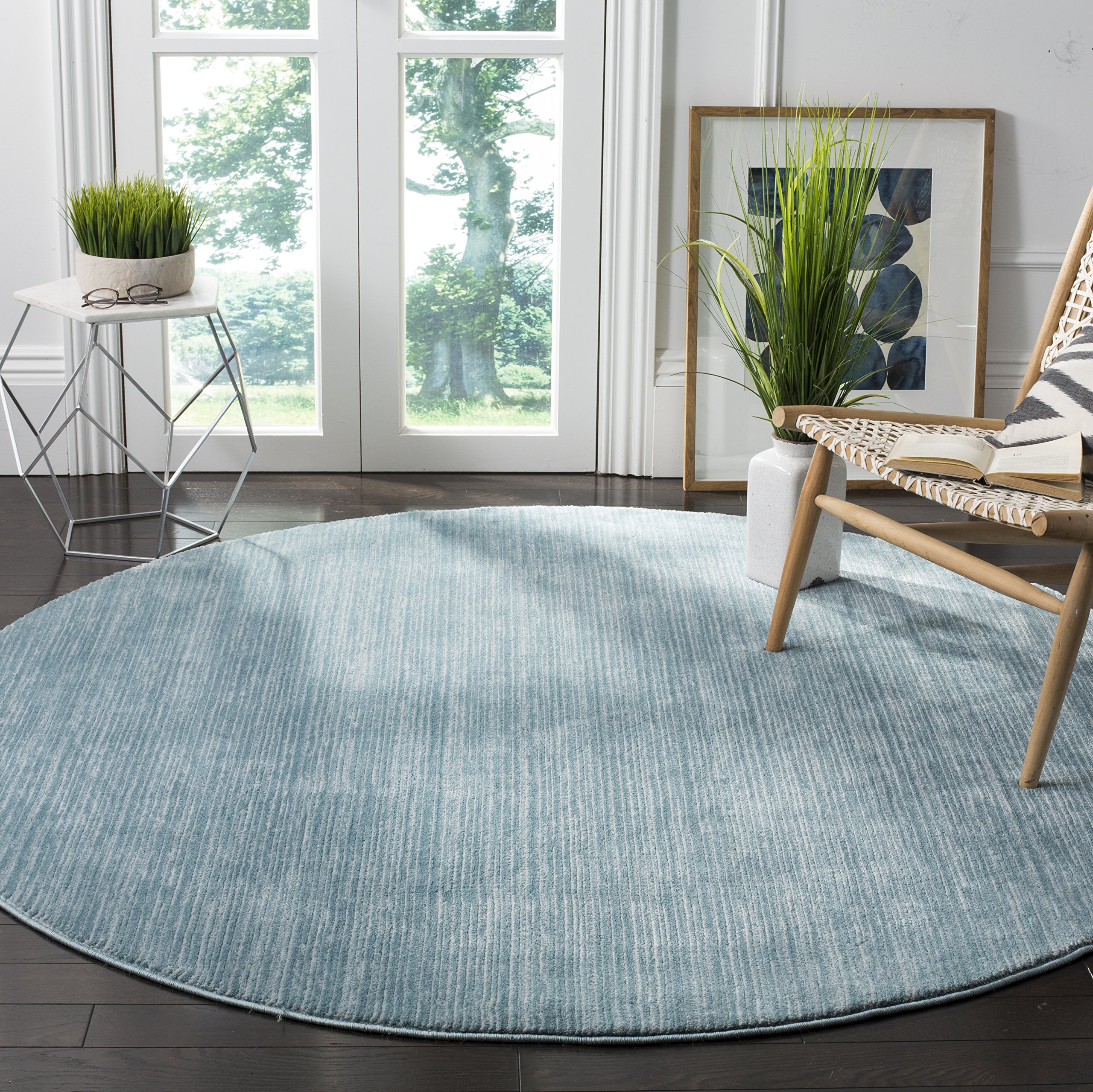 SAFAVIEH Vision Collection 12' Round Aqua VSN606B Modern Ombre Tonal Chic Non-Shedding Living Room Dining Bedroom Foyer Area Rug Image
